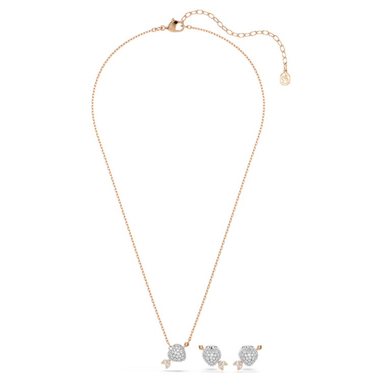 Idyllia setMixed cuts, Heart with arrow, White, Rose gold-tone plated